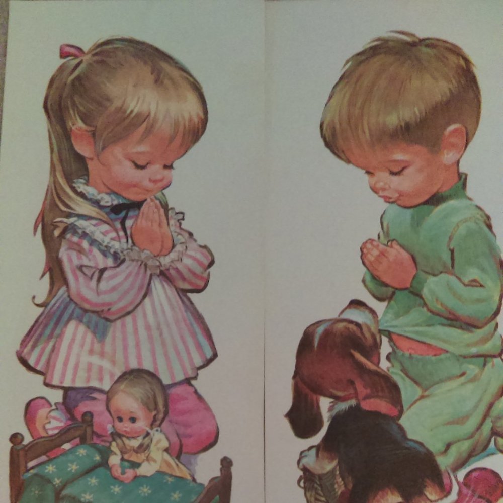 Sedona Litho Praying Children 1950 - 1960 - you get 2 lithos